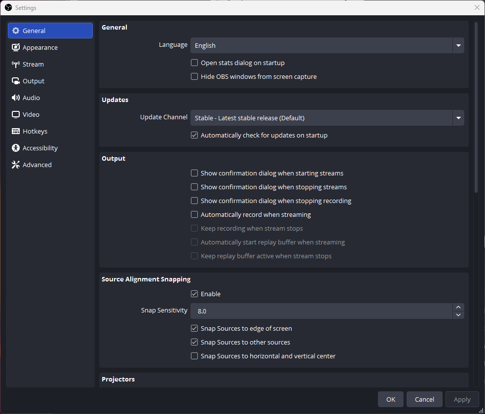 OBS Studio Settings General
