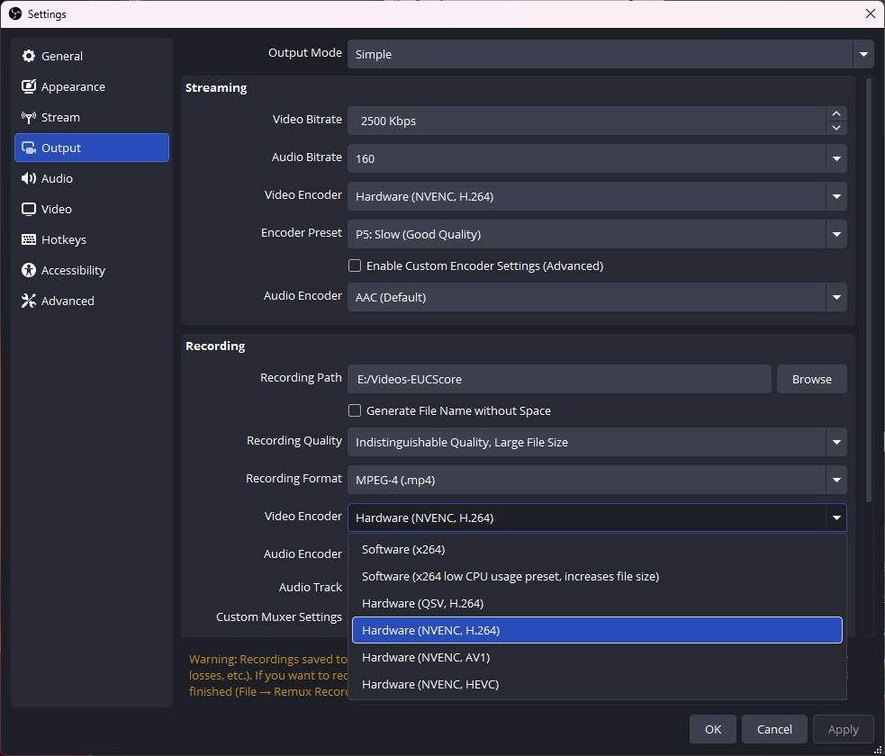OBS Studio Settings Output
